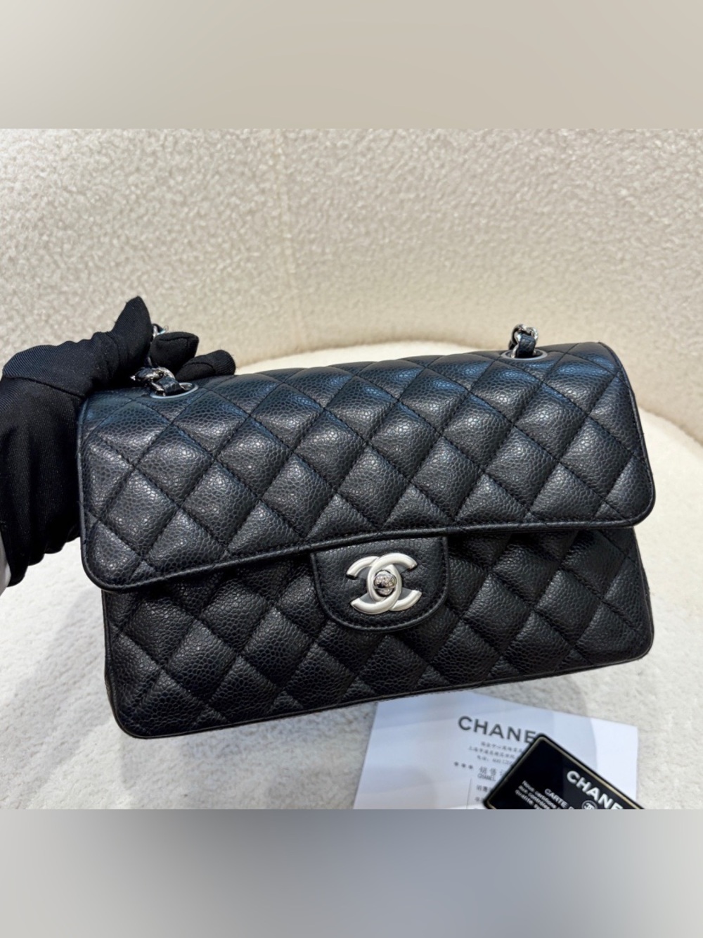 CHANEL Black Quilted Shoulder Bag with Silver-Tone CC Lock